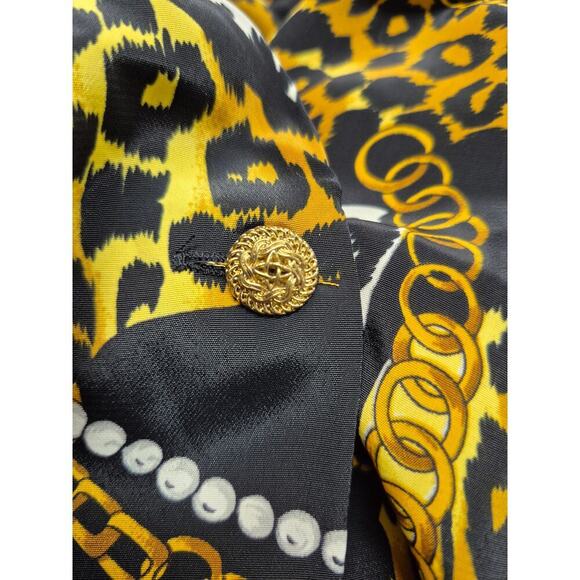 Vtg 80s Jordan Animal Print /Pearls Blouse Shoulder Pads Womens Sz M/L - Picture 4 of 6